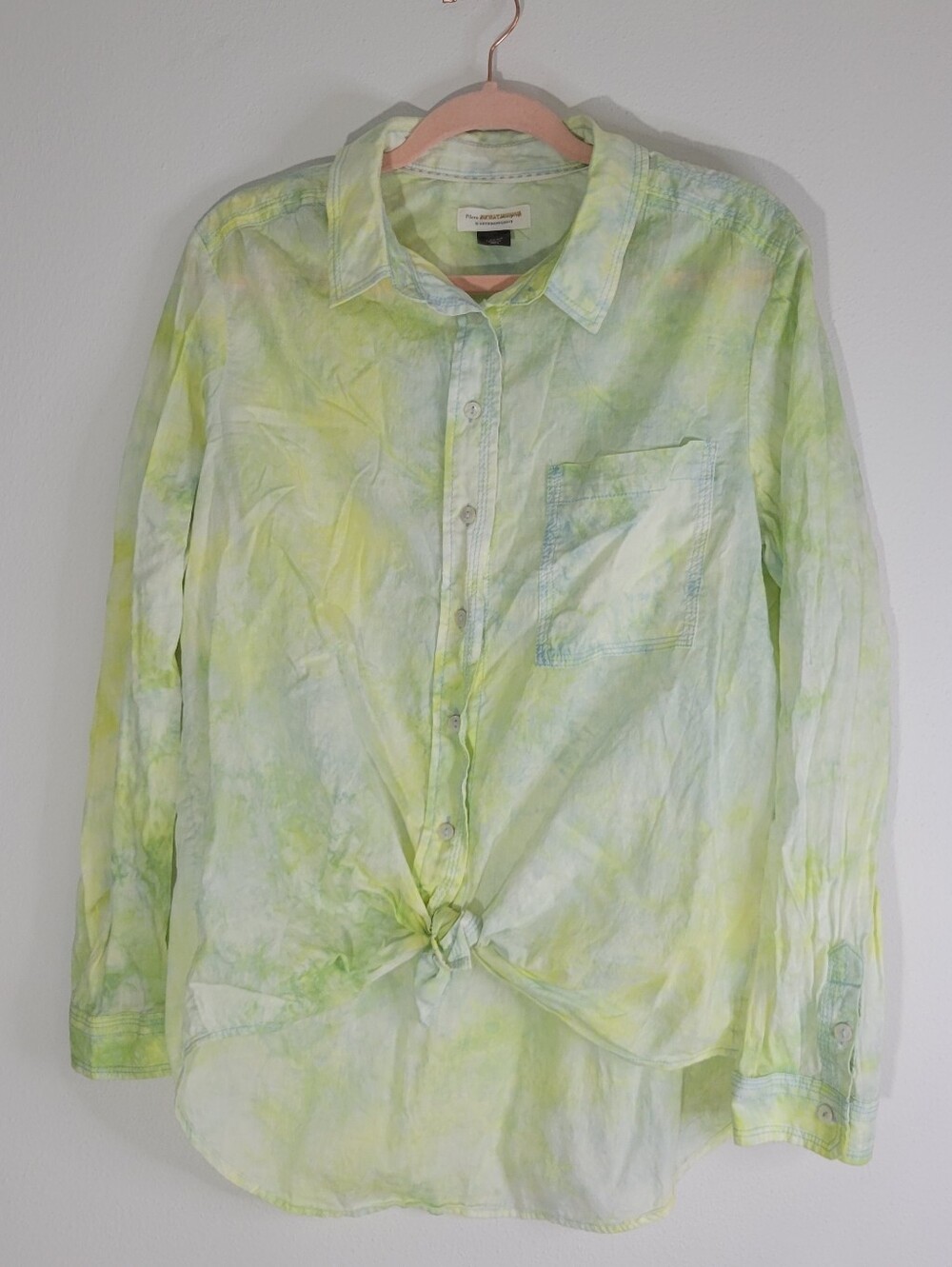 PILCRO BY ANTHROLOGIE Women Size L Light Green Tie-Dye Button-Up Shirt
